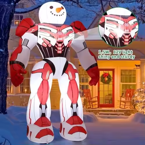 6.5 FT Tall Christmas Mechanical Armor Warrior Snowman Outdoor Large Inflatable Model
