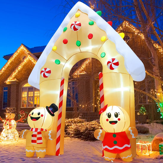 11.8 FT Christmas Inflatables Decorations Archway, Gingerbread Inflatable Yard Decorations with LED Lights, Inflatable Christmas Arch for Outdoor Party Yard Decor