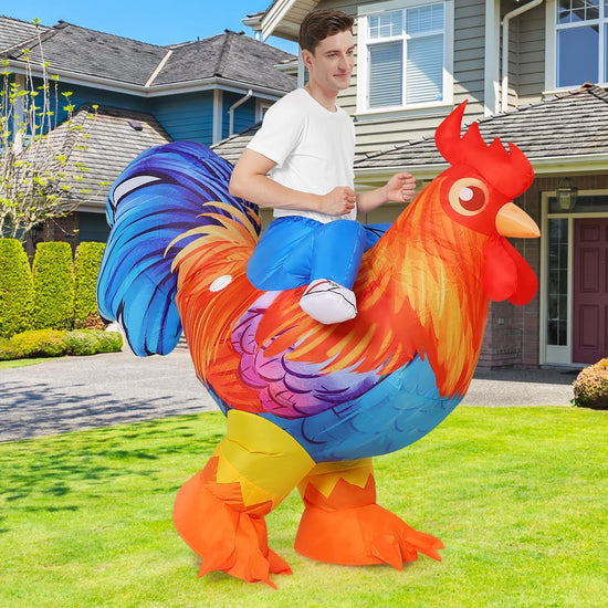 Adult Ride-on Inflatable Chicken Costume Rooster Blow Halloween Birthday Christmas Cosplay Animal Shape Chicken Costume