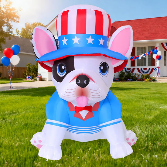 5FT Patriotic Independence Day 4th of July Inflatables USA Patriotic Puppy Dog Outdoor Decorations Blow Up Yard Decoration with Built-in LED Lights for Holiday Party Garden Lawn Decor