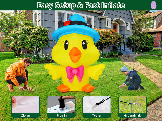 5.2 FT Inflatables Chicken Outdoor Decorations Blow Up Yard with Blue Hat Built-in LEDs for Indoor Party Garden Lawn Decor