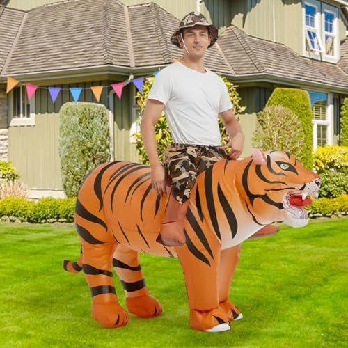 Adult Halloween Inflatable Tiger Costume Funny Blow-up Cosplay for Men and Women for Party Decorations
