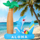 7.4 FT Summer Inflatable Shark with Palm Tree, Surfboard & Beach Ball Outdoor Blow Up Yard Decoration with LED Lights for Hawaiian Beach Party Garden Lawn Birthday Pool Decor