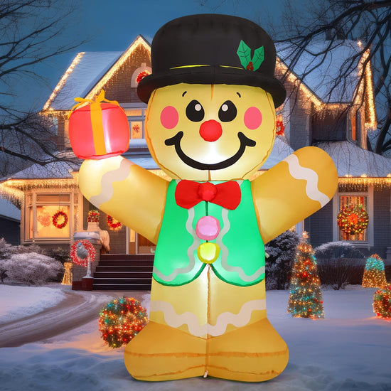 5 FT Christmas Inflatables Gingerbread Man Outdoor Christmas Decorations Blow Up Yard Decor with LED Lights for Xmas Holiday Party Indoor