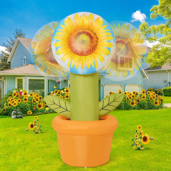 5.5 FT Spring Inflatable Sunflower Outdoor Decoration, Head-Wagging Flowers with LED Lights for Spring Yard Garden Lawn