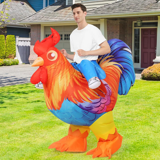 Adult Ride-on Inflatable Chicken Costume Rooster Blow Halloween Birthday Christmas Cosplay Animal Shape Chicken Costume