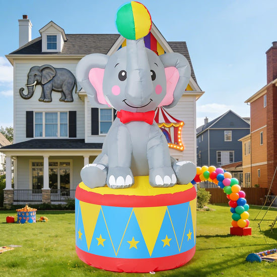 5.2 FT Inflatable Elephant for Circus Carnival Party Outdoor Decorations, Carnival Theme Birthday Holiday Blow up Animal with Built-in LEDs for Indoor Pool Yard Decor