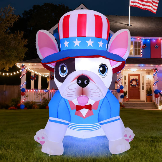 5FT Patriotic Independence Day 4th of July Inflatables USA Patriotic Puppy Dog Outdoor Decorations Blow Up Yard Decoration with Built-in LED Lights for Holiday Party Garden Lawn Decor