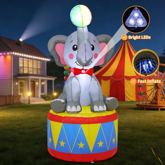 5.2 FT Inflatable Elephant for Circus Carnival Party Outdoor Decorations, Carnival Theme Birthday Holiday Blow up Animal with Built-in LEDs for Indoor Pool Yard Decor