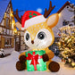 5 FT Christmas Inflatables Reindeer Outdoor Decorations Blow Up Yard Cute Deer Holding a Box with Built-in LEDs for Garden Lawn Indoor Party Decor