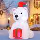 FunPuff Single 4 FT Printed Christmas Inflatable Bear Holding Present LED Lights Blow Factory Price Outdoor Christmas