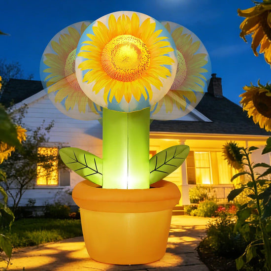 5.5 FT Spring Inflatable Sunflower Outdoor Decoration, Head-Wagging Flowers with LED Lights for Spring Yard Garden Lawn