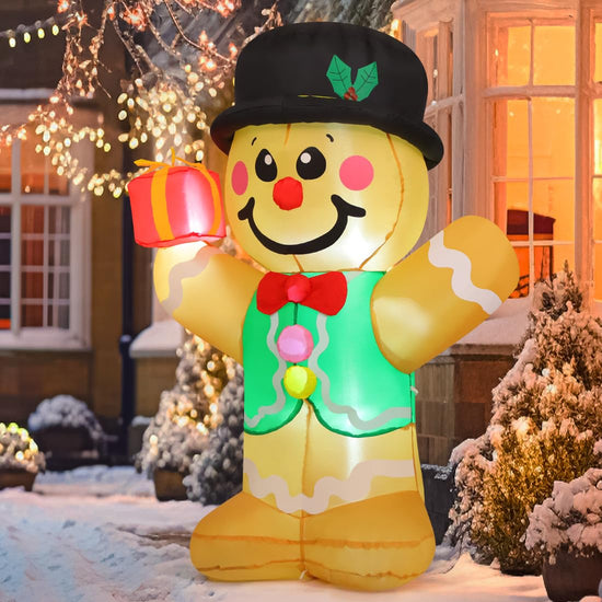 5 FT Christmas Inflatables Gingerbread Man Outdoor Christmas Decorations Blow Up Yard Decor with LED Lights for Xmas Holiday Party Indoor