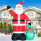 GOOSH 10.3 FT Waving Christmas Inflatable Santa Decorations, Outdoor Christmas Santa Claus with Gift Bag&Animated Hand Blow Up Yard Decor with Built-in LEDs