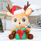 5 FT Christmas Inflatables Reindeer Outdoor Decorations Blow Up Yard Cute Deer Holding a Box with Built-in LEDs for Garden Lawn Indoor Party Decor