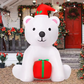 FunPuff Single 4 FT Printed Christmas Inflatable Bear Holding Present LED Lights Blow Factory Price Outdoor Christmas