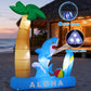 7.4 FT Summer Inflatable Shark with Palm Tree, Surfboard & Beach Ball Outdoor Blow Up Yard Decoration with LED Lights for Hawaiian Beach Party Garden Lawn Birthday Pool Decor