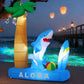 7.4 FT Summer Inflatable Shark with Palm Tree, Surfboard & Beach Ball Outdoor Blow Up Yard Decoration with LED Lights for Hawaiian Beach Party Garden Lawn Birthday Pool Decor