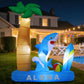 7.4 FT Summer Inflatable Shark with Palm Tree, Surfboard & Beach Ball Outdoor Blow Up Yard Decoration with LED Lights for Hawaiian Beach Party Garden Lawn Birthday Pool Decor