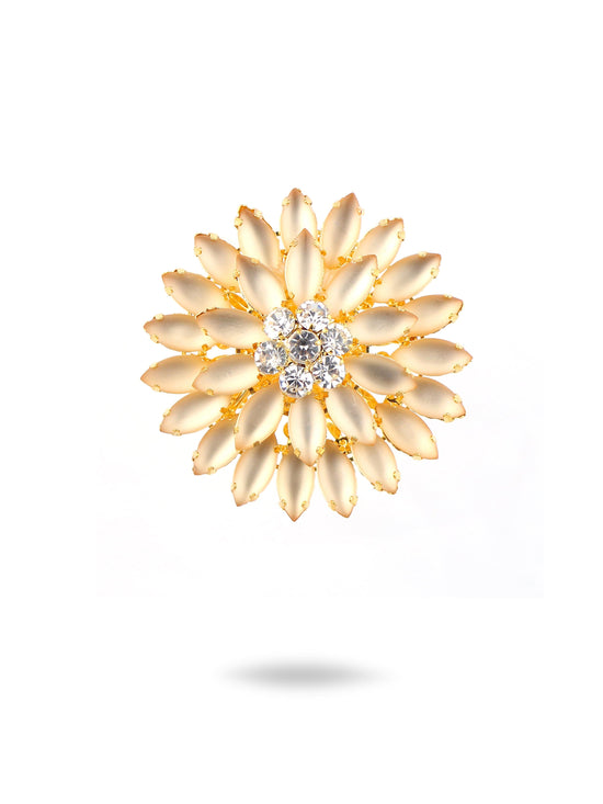 Subtle Divinity Lotus Ring, Beige & Crystal