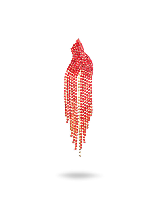 Sweatpants Long Red Tassel Earrings