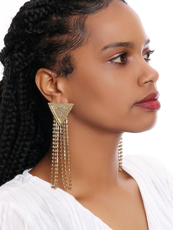 Slowdance Triangular Metal Long Fringe Earrings