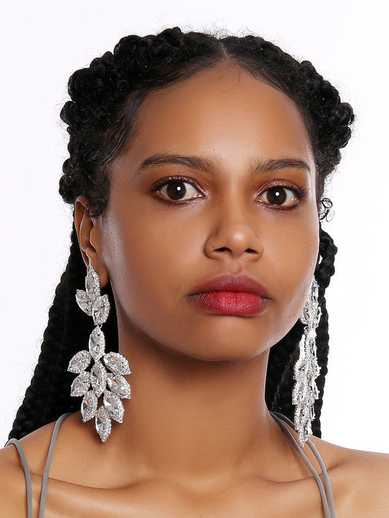 Three-Leaf Flower Dangle Crystal Earrings (7 / PACK)