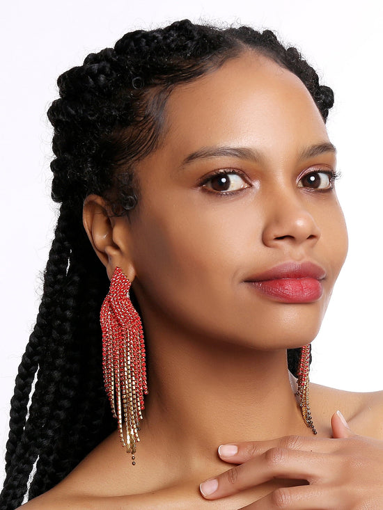Sweatpants Long Red Tassel Earrings (7 / PACK)