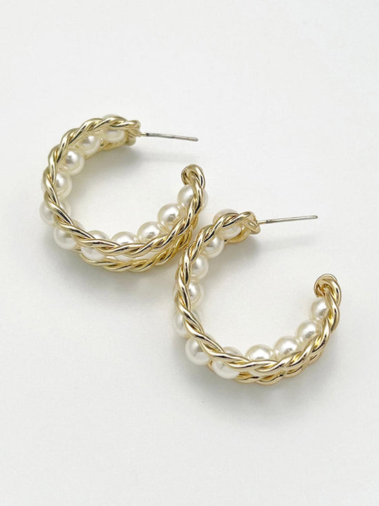 Pearly Gold Copper Hoop Earrings
