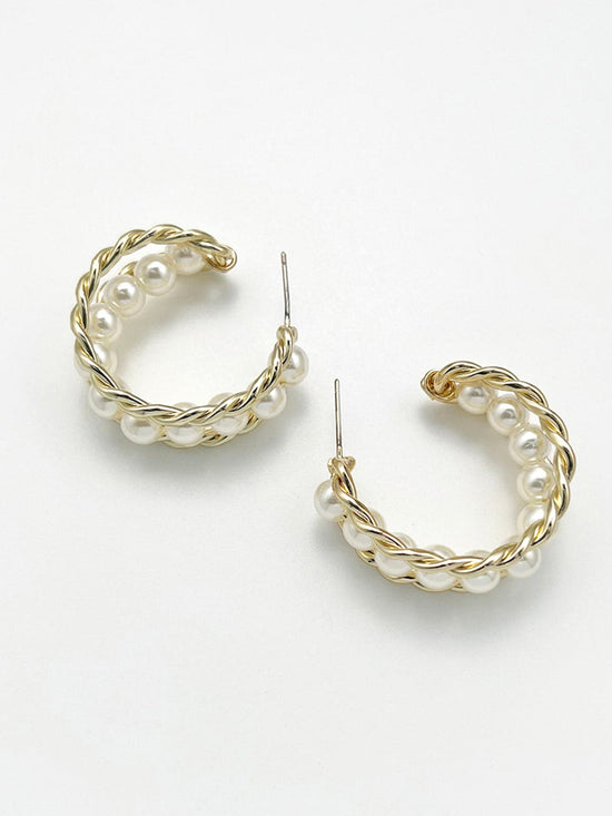 Pearly Gold Copper Hoop Earrings